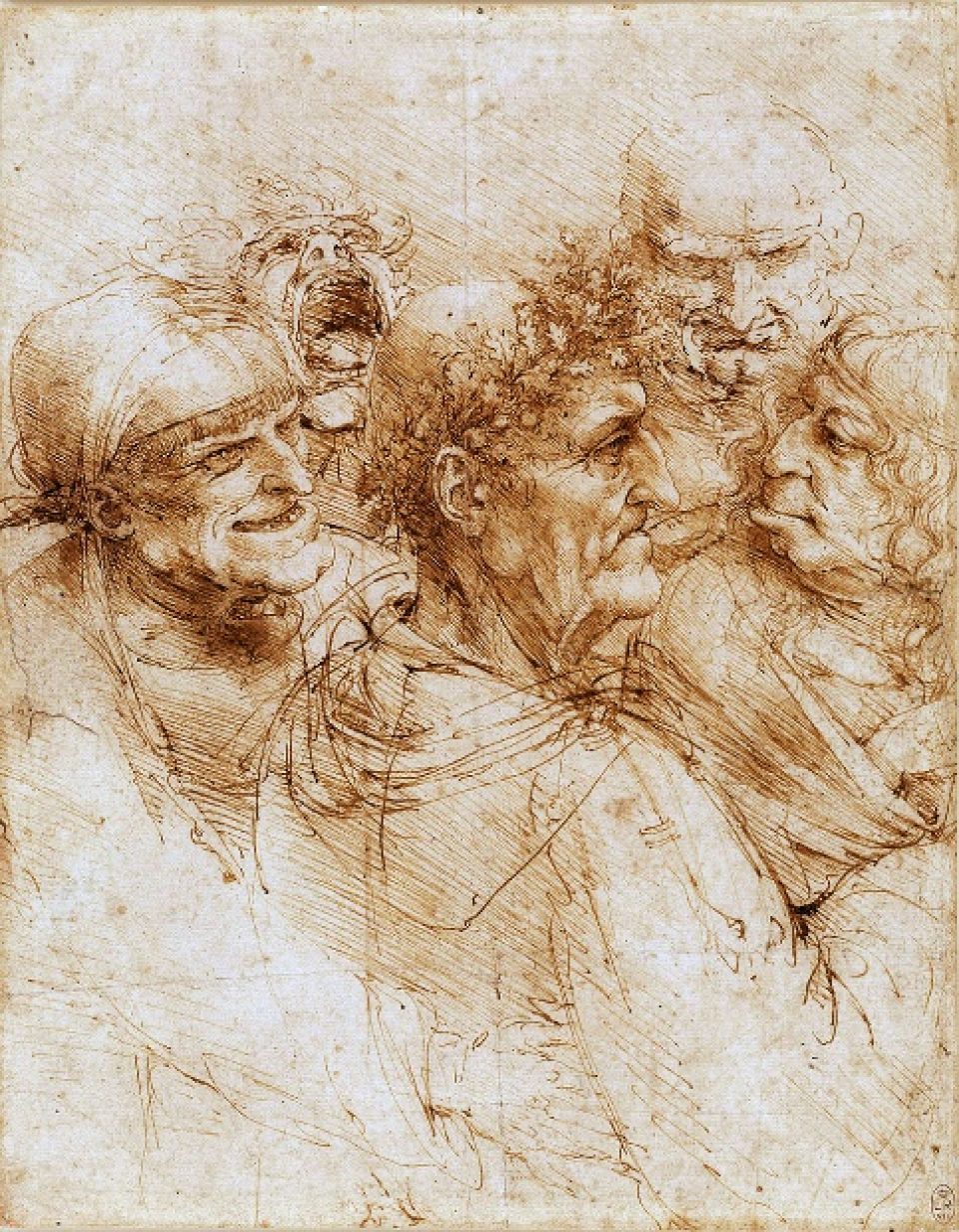 Grotesque heads by Leonardo da Vinci