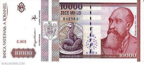 Glycon pe bancnotele de 10.000 lei, România
