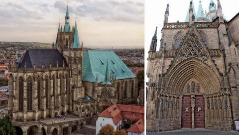 Image de la cathédrale d'Erfurt et image du portique de la cathédrale.