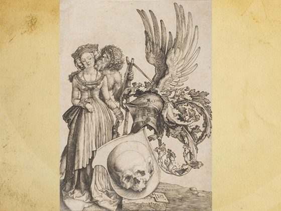 Cele trei vârste sau blazon cu un calaver, — Albrecht Dürer, (1471 și 1528)