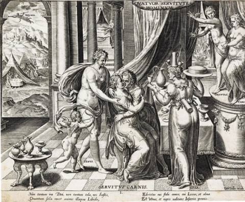Las cuatro formas de vivir en la tierra, grabado 1, Gérard Van Groeningen (1550-1599) 